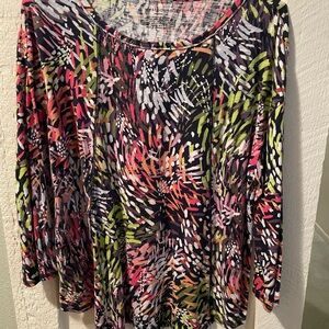 Westbound Vibrant Abstract Blouse - Pink, Green, Black